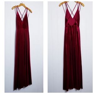 Lucy Paris Burgundy Red Maxi Dress Womens Strappy Backless Deep V-Neck Size S